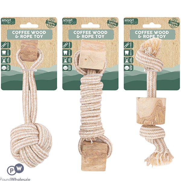 Smart Choice 100% Natural Coffee Wood & Hemp Rope Dog Toy 21cm Assorted