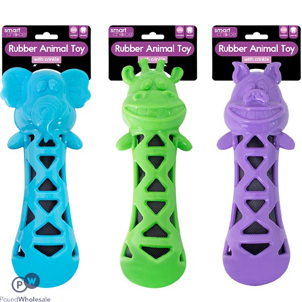 Smart Choice Crinkle Rubber Animal Baton Dog Toy 24cm Assorted Colours