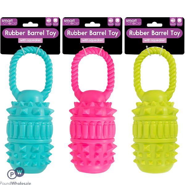 Smart Choice Squeaky Rubber Barrel Dog Toy 20cm Assorted Colours