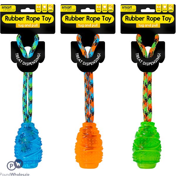 Smart Choice Rope & Rubber Treat Dispensing Dog Toy 32cm Assorted Colours