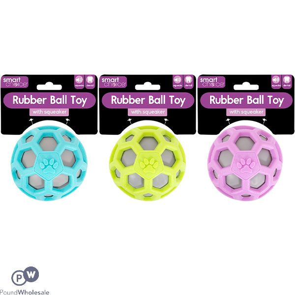 Smart Choice Squeaky Rubber Ball Dog Toy 8cm Assorted Colours