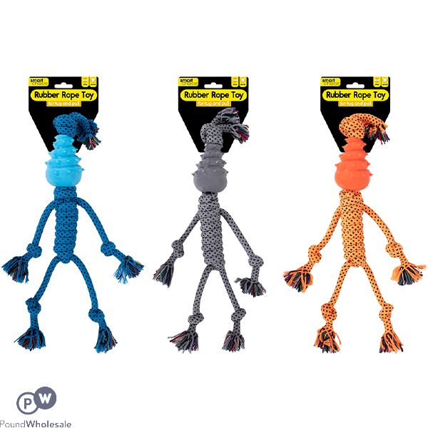 Smart Choice Squeaky Rubber Rope Man Dog Toy 41cm Assorted Colours