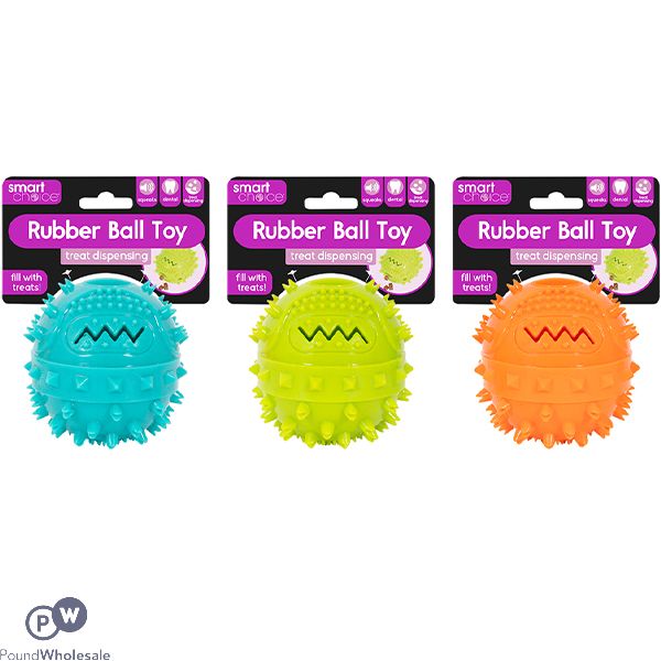 Smart Choice Squeaky Rubber Treat Dispensing Ball Dog Toy 10cm Assorted Colours