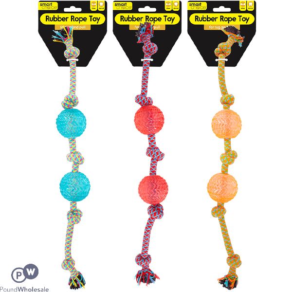 Smart Choice Rubber Ball & Rope Dog Toy 59cm Assorted Colours
