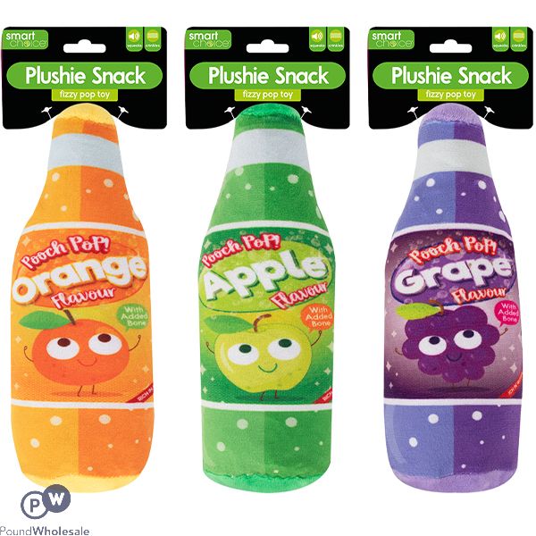 Smart Choice Squeaky Plush Crinkle Drinks Bottle Dog Toy Assorted