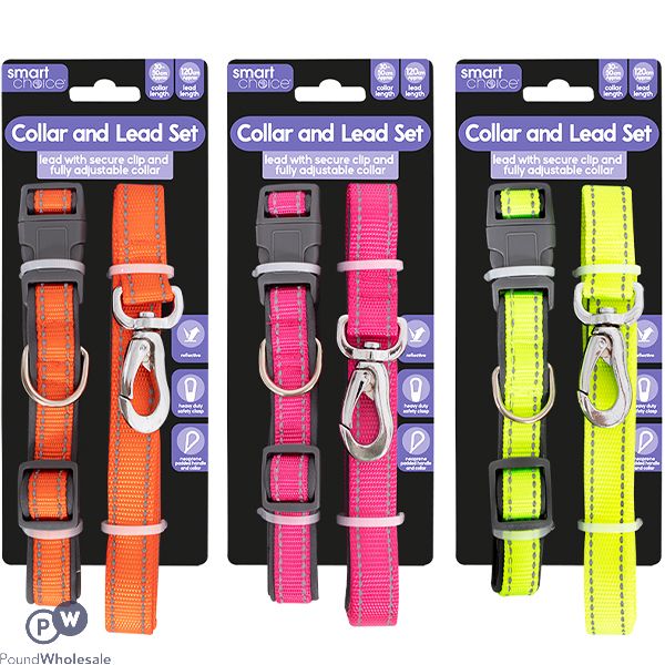 Smart Choice Reflective Soft Touch Dog Collar & Lead Set Assorted Colours