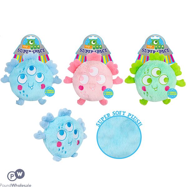 Smart Choice Squeaky Fluffy Plush Alien Dog Toy 20cm Assorted Colours