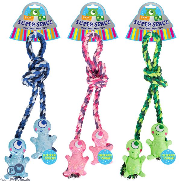 Smart Choice Squeaky Plush Rope Alien Dog Toy 46cm Assorted Colours