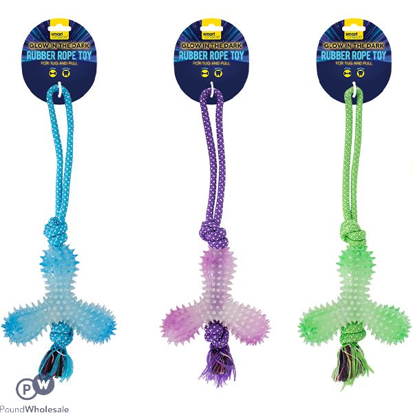 Smart Choice Glow In The Dark Rubber & Rope Tug Dog Toy 42cm Assorted Colours