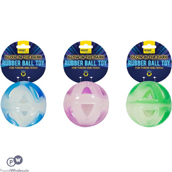 Smart Choice Glow In The Dark Rubber Ball Dog Toy 8cm Assorted Colours