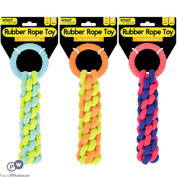 Smart Choice Rubber Braided Rope Dog Toy 24cm Assorted Colours