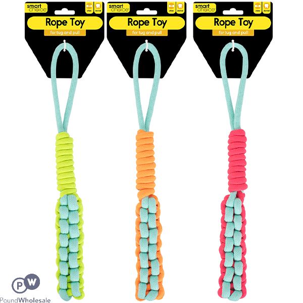 Smart Choice Braided Rope Dog Tug Toy With Handle 40cm Assorted Colours