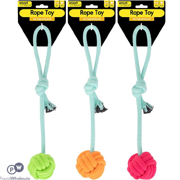 Smart Choice Handle & Knot Rope Ball Dog Toy 40cm Assorted Colours