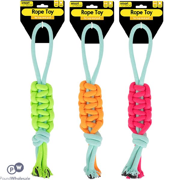 Smart Choice Handle & Braided Rope Dog Tug Toy 40cm Assorted Colours