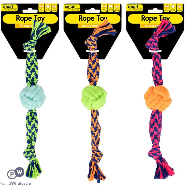 Smart Choice Squeaky Knotted Rope Ball Dog Toy 40cm Assorted Colours