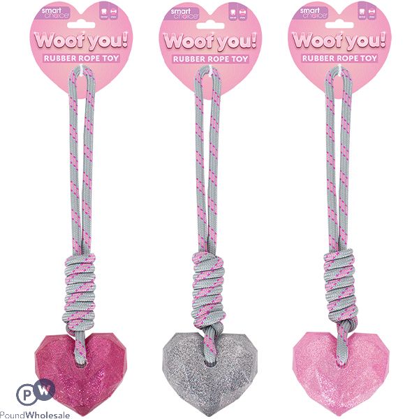 Smart Choice Rubber Rope Glitter Heart Dog Toy 42cm Assorted Colours
