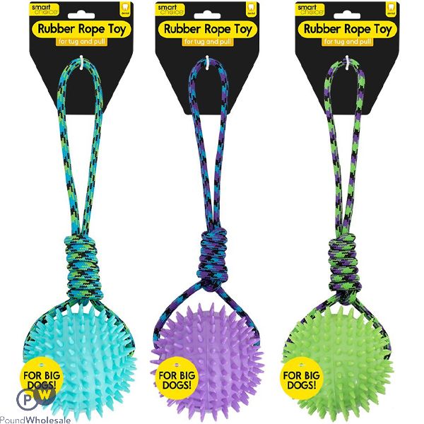 Smart Choice Large Rubber Ball & Rope Dog Toy 40cm Assorted Colours