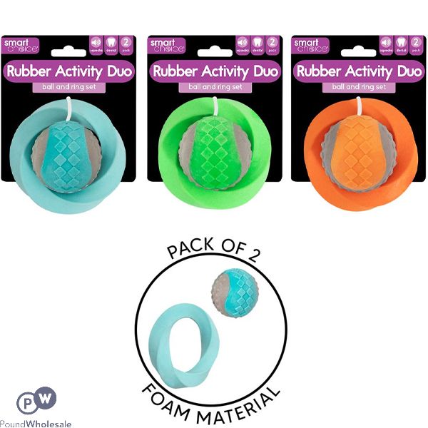 Smart Choice Foam Rubber Activity Ball & Ring Dog Toy 2 Pack Assorted Colours