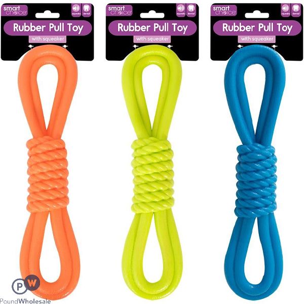 Smart Choice Squeaky Rubber Rope Dog Toy 34.5cm Assorted Colours