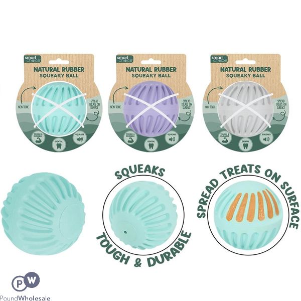 Smart Choice Squeaky Natural Rubber Ball Dog Toy 9cm Assorted Colours