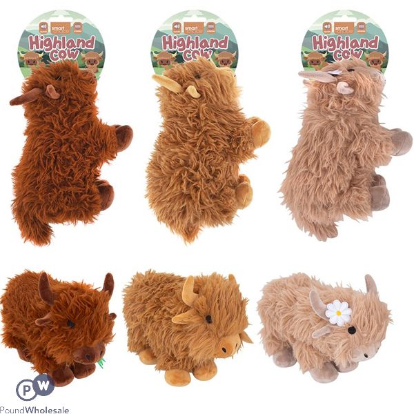 Smart Choice Squeaky Plush Highland Cow Dog Toy 27cm Assorted Colours