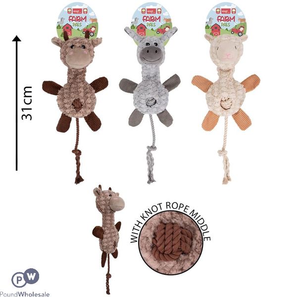 Smart Choice Farm Pals Squeaky Plush & Rope Knot Animal Dog Toy 31cm