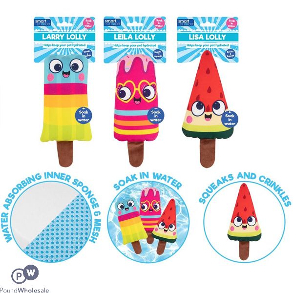 Smart Choice Hydrating Squeaky Plush Ice Lolly Dog Toy 22cm Assorted