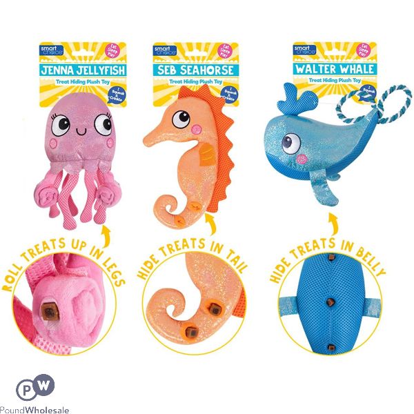 Smart Choice Squeaky Summer Plush Treat Hiding Sea Animal Dog Toy Assorted