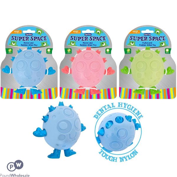 Smart Choice Rubber & Nylon Super Space Dental Alien Dog Toy 13cm Assorted Colours