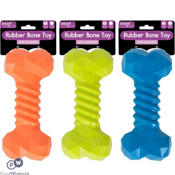 Smart Choice Squeaky Rubber Geo Bone Dog Toy 20cm Assorted Colours