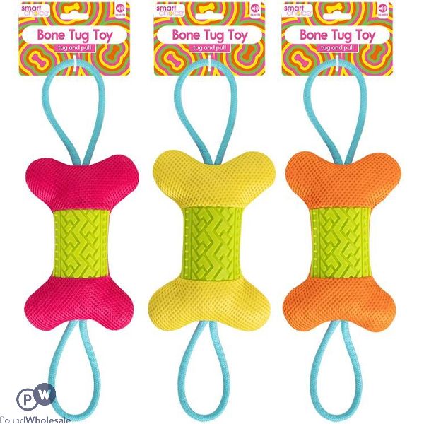 Smart Choice Squeaky Plush Rubber & Rope Tug-and-pull Bone Dog Toy 45cm Assorted Colours