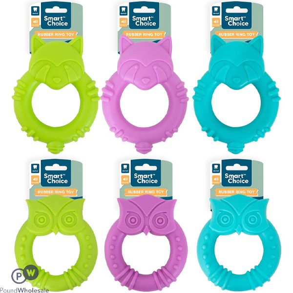 Smart Choice Squeaky Rubber Animal Ring Dog Toy 17.5cm Assorted