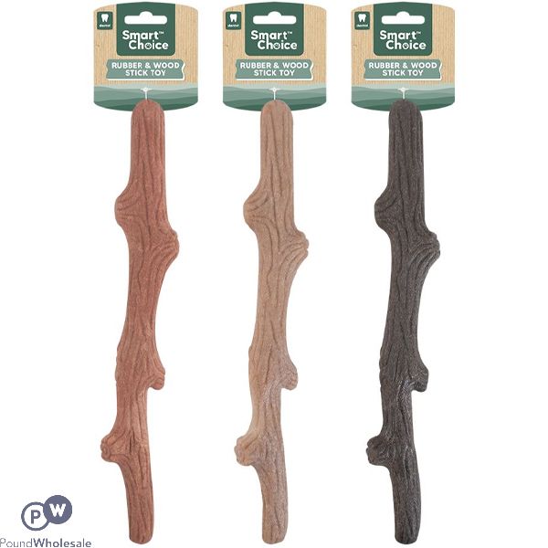 Smart Choice Rubber & Wood Stick Dog Toy 30.5cm Assorted Colours