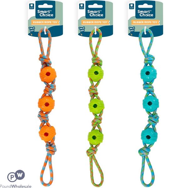 Smart Choice Rubber & Knotted Rope Pull Dog Toy 47cm Assorted Colours