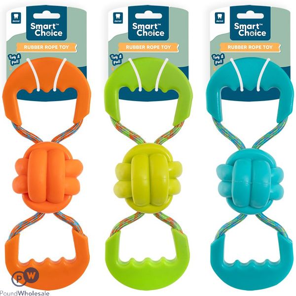 Smart Choice Rubber & Rope Pull Dog Toy 27cm Assorted Colours