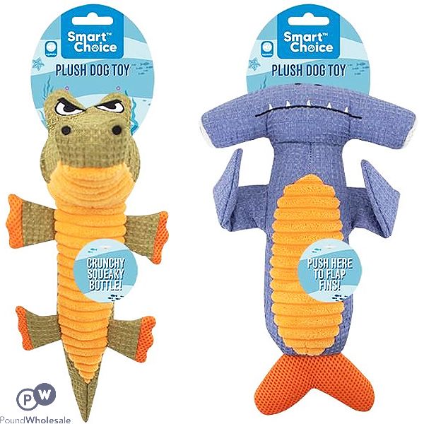 Smart Choice Squeaky Tough Plush Shark & Crocodile Dog Toy 40cm Assorted