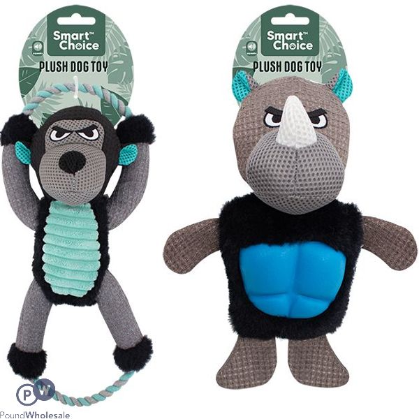 Smart Choice Tough Squeaky Plush Rhino & Gorilla Dog Toy 40cm Assorted