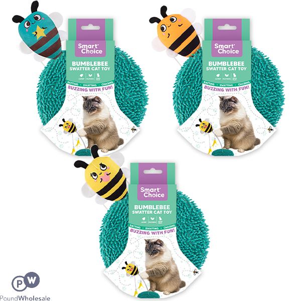 Smart Choice Catnip Bumblebee Feather Swatter Cat Toy 20cm Assorted Colours
