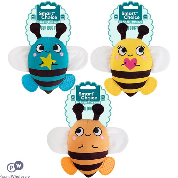 Smart Choice Squeaky Plush Tpr Bee Puppy Toy 18cm Assorted Colours