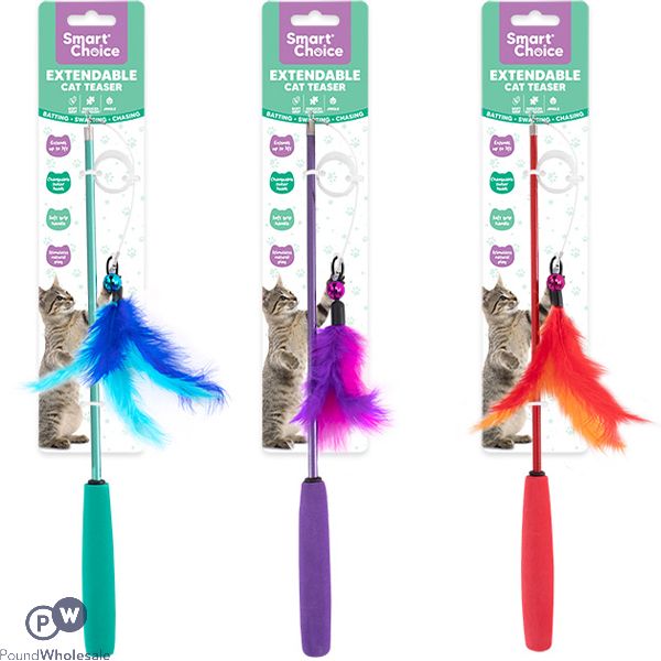 Smart Choice Extendable Feather Cat Teaser 3ft Assorted Colours