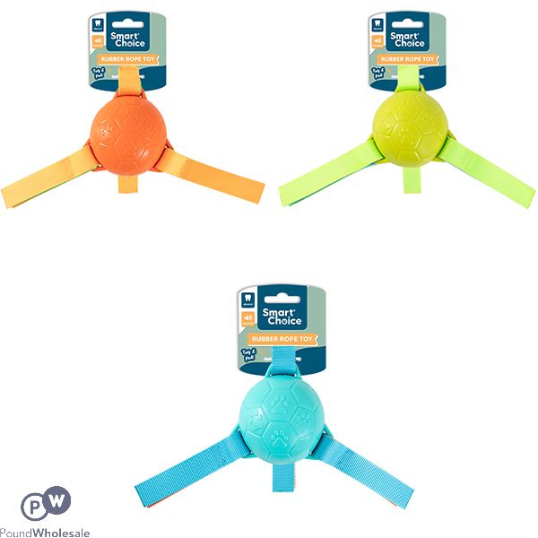 Smart Choice Squeaky Rubber Ball Pull Dog Toy 29cm Assorted Colours