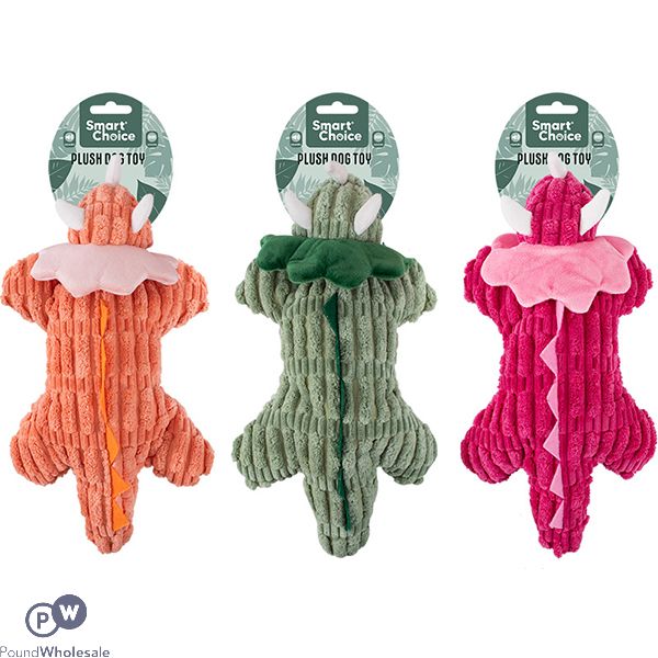 Smart Choice Squeaky Crinkle Plush Dino Dog Toy 40cm Assorted Colours