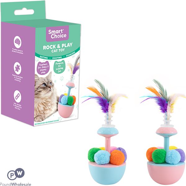 Smart Choice Rock & Play Interactive Pom Pom Tumbler Cat Toy 18cm Assorted Colours
