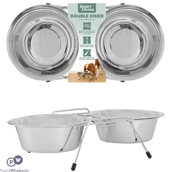 Smart Choice Stainless Steel Double Dinner Dog Bowl Set 35cm X 16cm