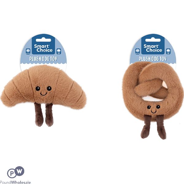 Smart Choice Squeaky Plush Croissant & Pretzel Pastry Dog Toy Assorted