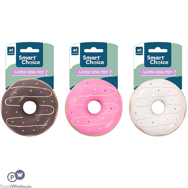 Smart Choice Squeaky Latex Donut Dog Toy 9cm Assorted Colours