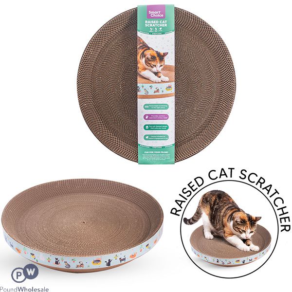 Smart Choice Raised Corrugated Card Catnip Round Cat Scratcher 34cm X 34cm X 10.5cm