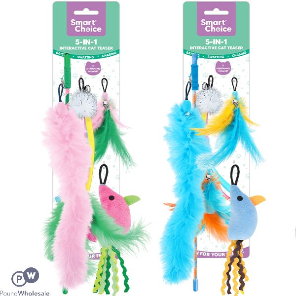 Smart Choice 5-in-1 Replaceable Head Interactive Cat Teaser Assorted