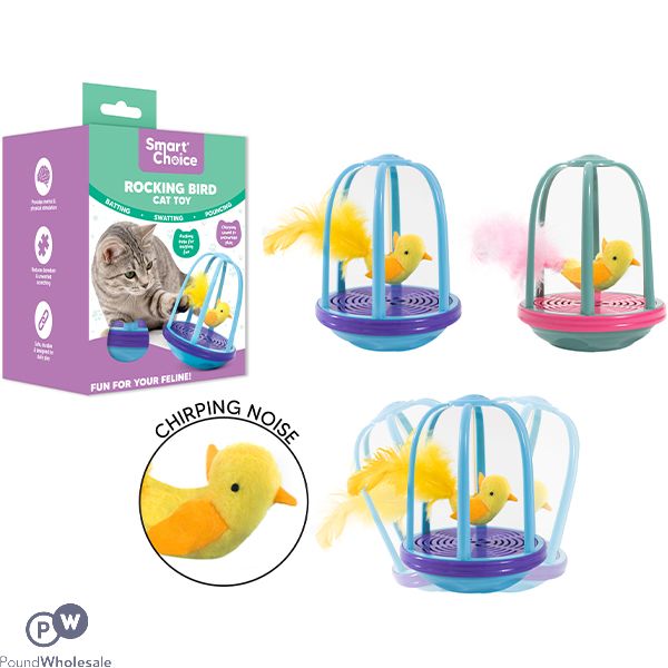 Smart Choice Electronic Chirping Rocking Bird Cage Cat Toy Assorted Colours