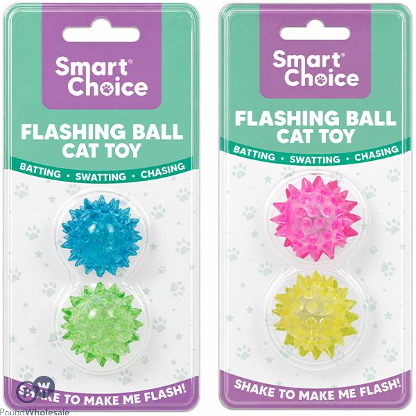 Smart Choice Flashing Spiky Ball Cat Toy 2 Pack Assorted Colours